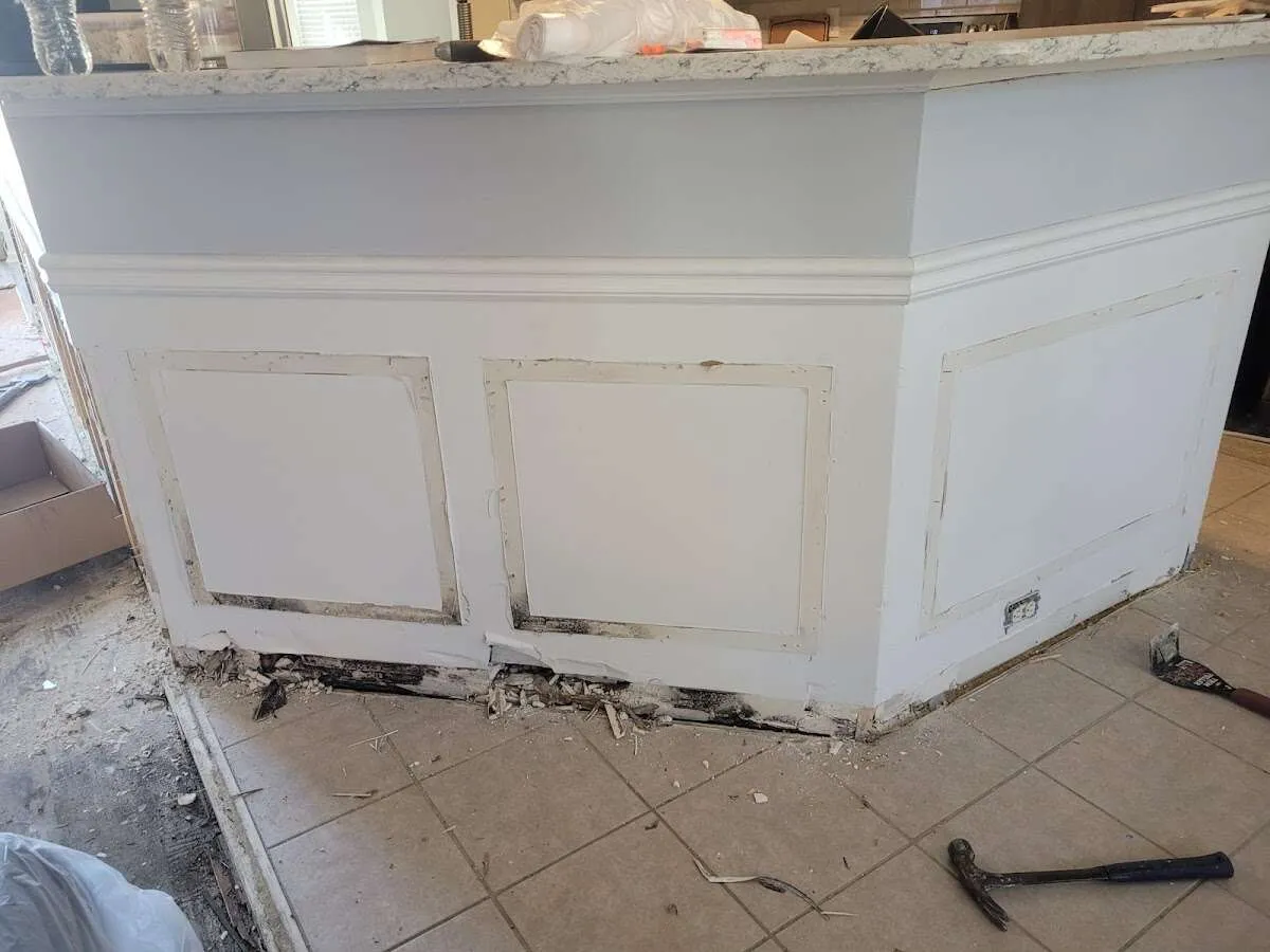 Water damage and mold on kitchen during Burst Pipe Cleanup in Poland
